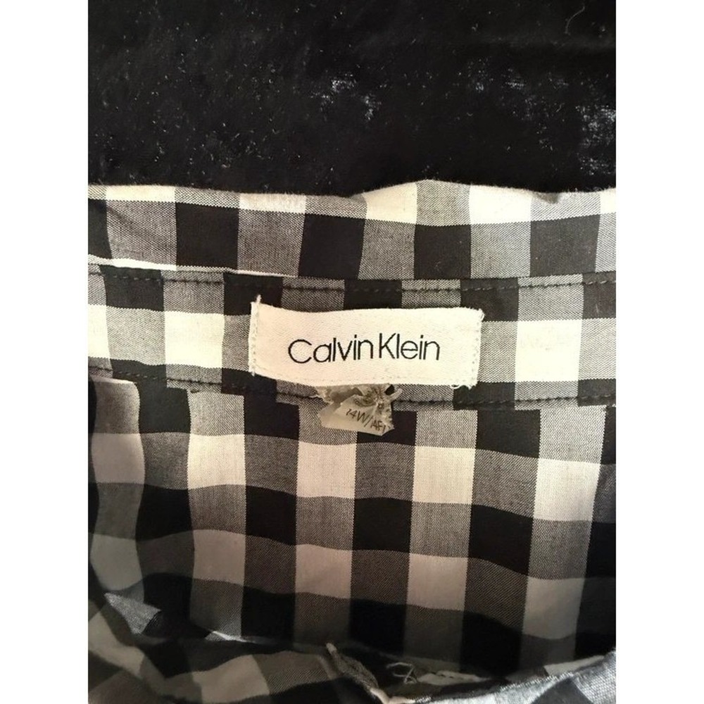 Calvin Klein Women 14W Black White Gingham Maxi Shirt Dress Tie Sleeve - Picture 3 of 11